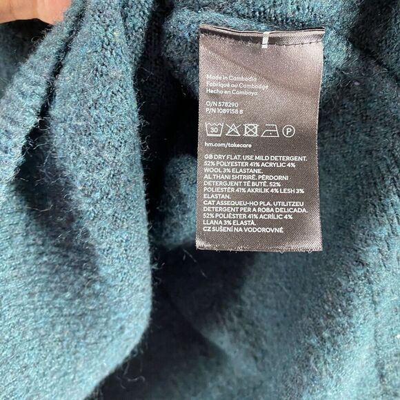 H&M Sweater Pullover Women XS Blue Knit Wool V-Neck Long Sleeve Casual Solid - Picture 6 of 9
